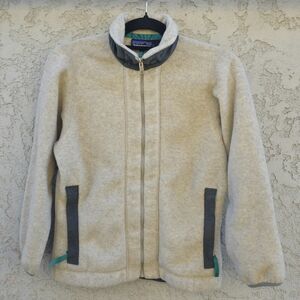 Vintage 90s Patagonia Synchilla Full Zip Fleece Jacket Oatmeal Beige USA Made XS